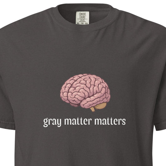 Unisex gray garment-dyed heavyweight Wayward.biz T-shirt with a dark graphite front, showcasing a comfortable, casual fit.