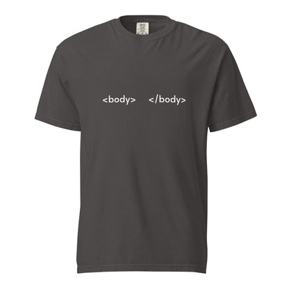 Unisex garment-dyed heavyweight T-shirt by wayward.biz in graphite color, front view, soft fabric and casual fit.