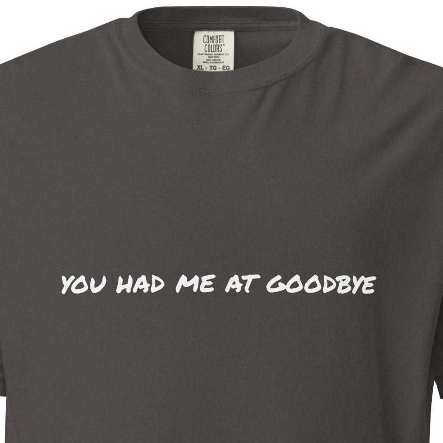 Unisex garment-dyed heavyweight T-shirt by wayward.biz in graphite color, with a casual front view.