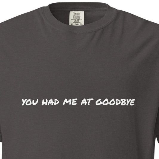 Unisex garment-dyed heavyweight T-shirt by wayward.biz in graphite color, with a casual front view.