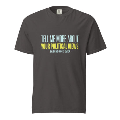 Unisex garment-dyed heavyweight T-shirt in graphite color, featuring a simple front design, from Wayward.biz.