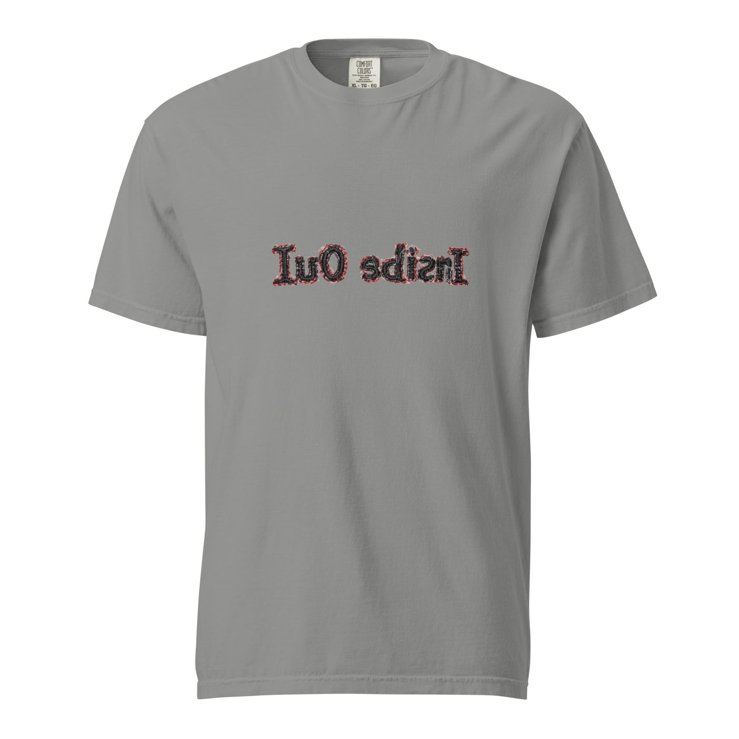 Unisex "Inside Out" heavyweight garment-dyed grey T-shirt by wayward.biz, front view showing soft fabric and casual fit.