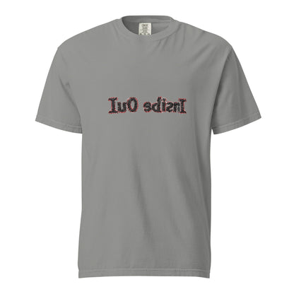 Unisex "Inside Out" heavyweight garment-dyed grey T-shirt by wayward.biz, front view showing soft fabric and casual fit.