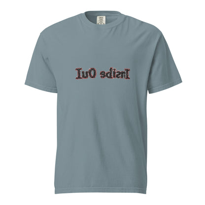 Unisex "Inside Out" heavyweight garment-dyed T-shirt in ice blue, front view, casual style by wayward.biz