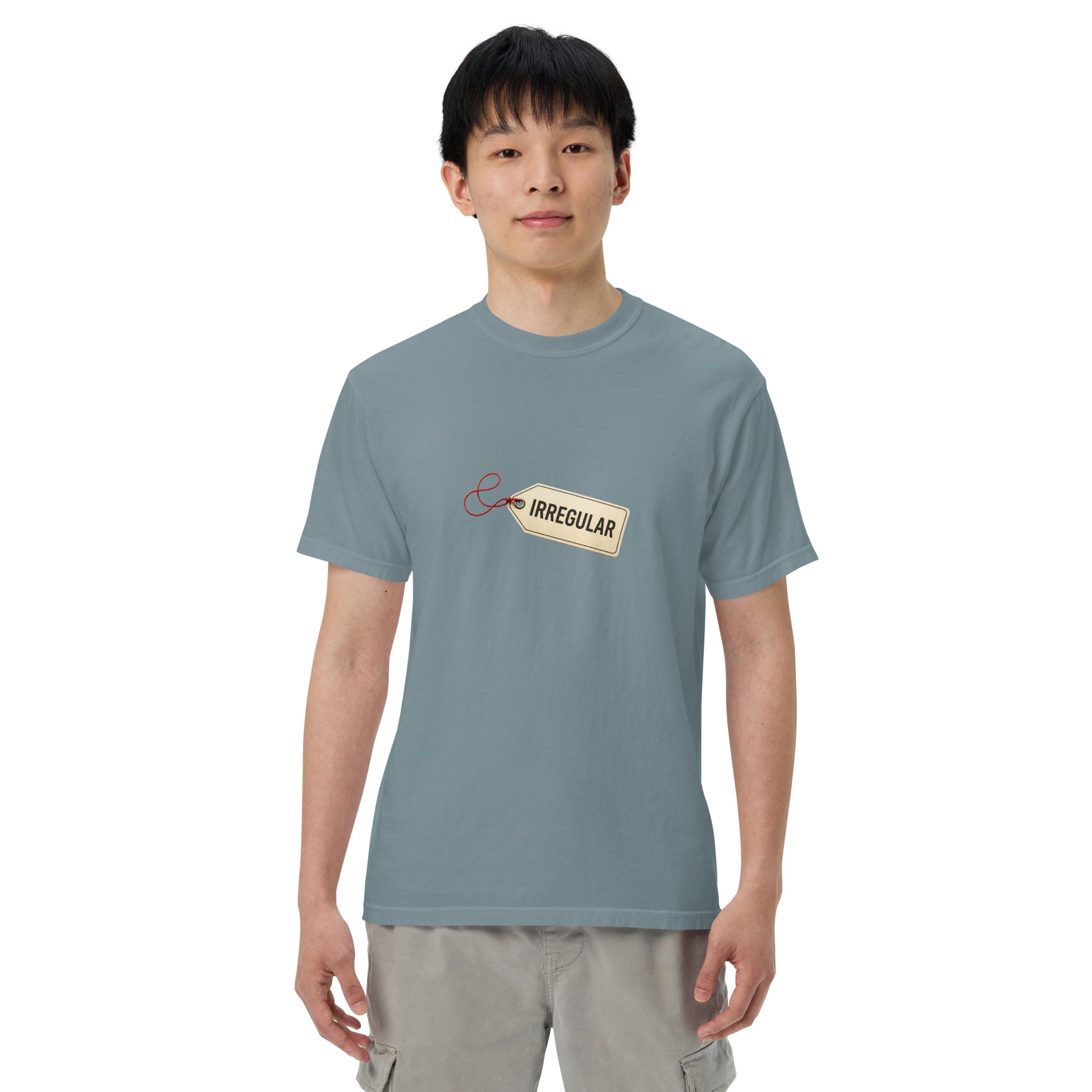 Unisex garment-dyed heavyweight T-shirt from wayward.biz in ice blue, front view showing soft, textured fabric.