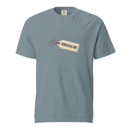 Unisex garment-dyed heavyweight t-shirt in ice blue with front design, made by wayward.biz.
