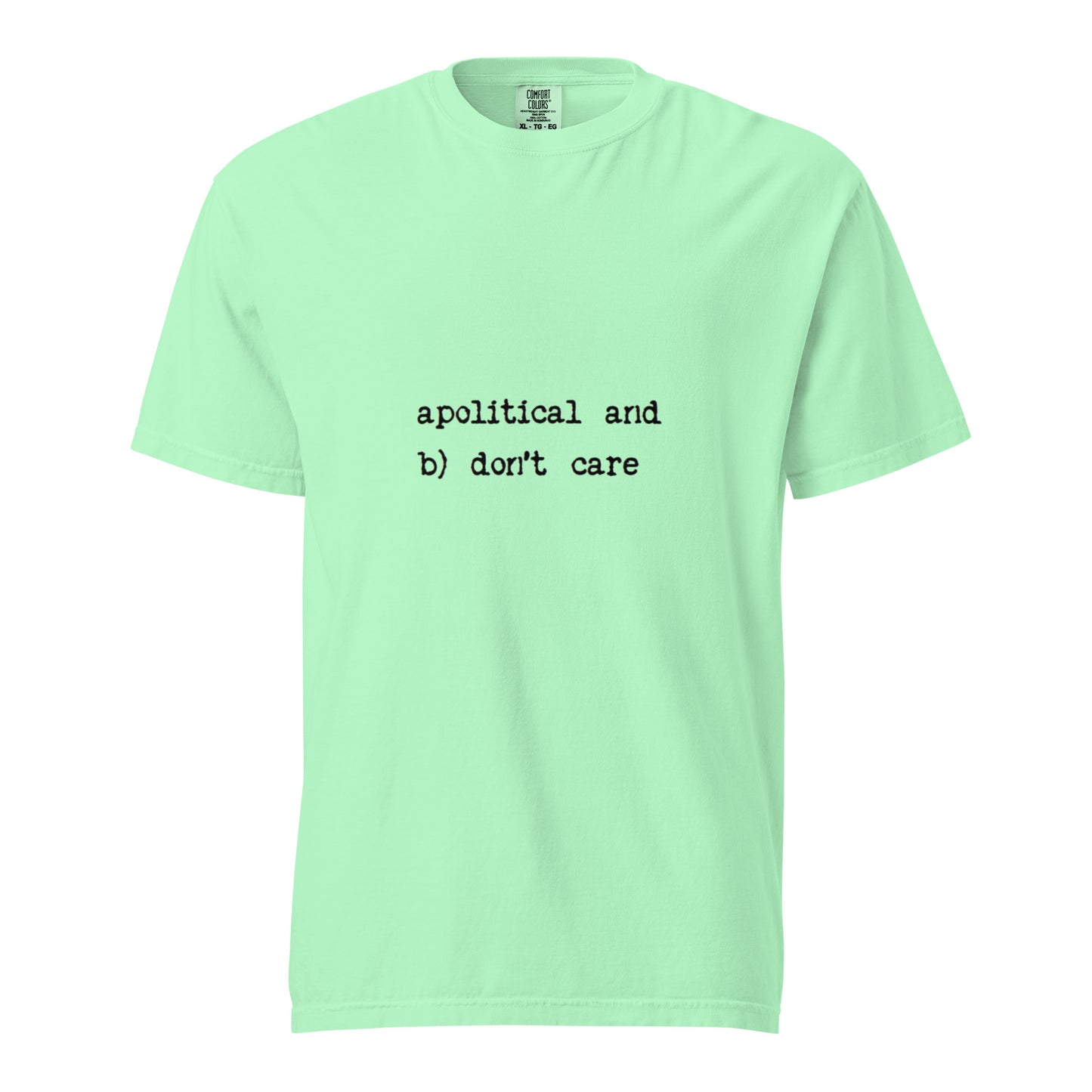 Unisex garment-dyed heavyweight T-shirt with island reef graphic from wayward.biz, shown in front view on model.