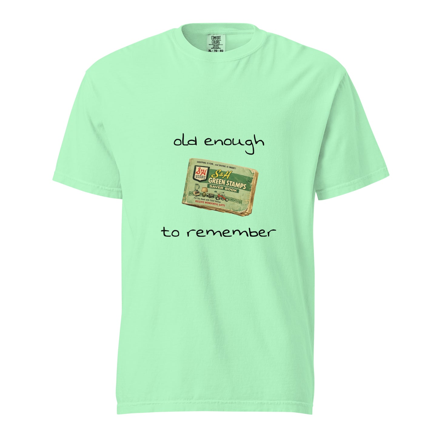 Unisex garment-dyed heavyweight T-shirt with island reef design from Wayward.biz, featuring retro S&H Green Stamps theme.