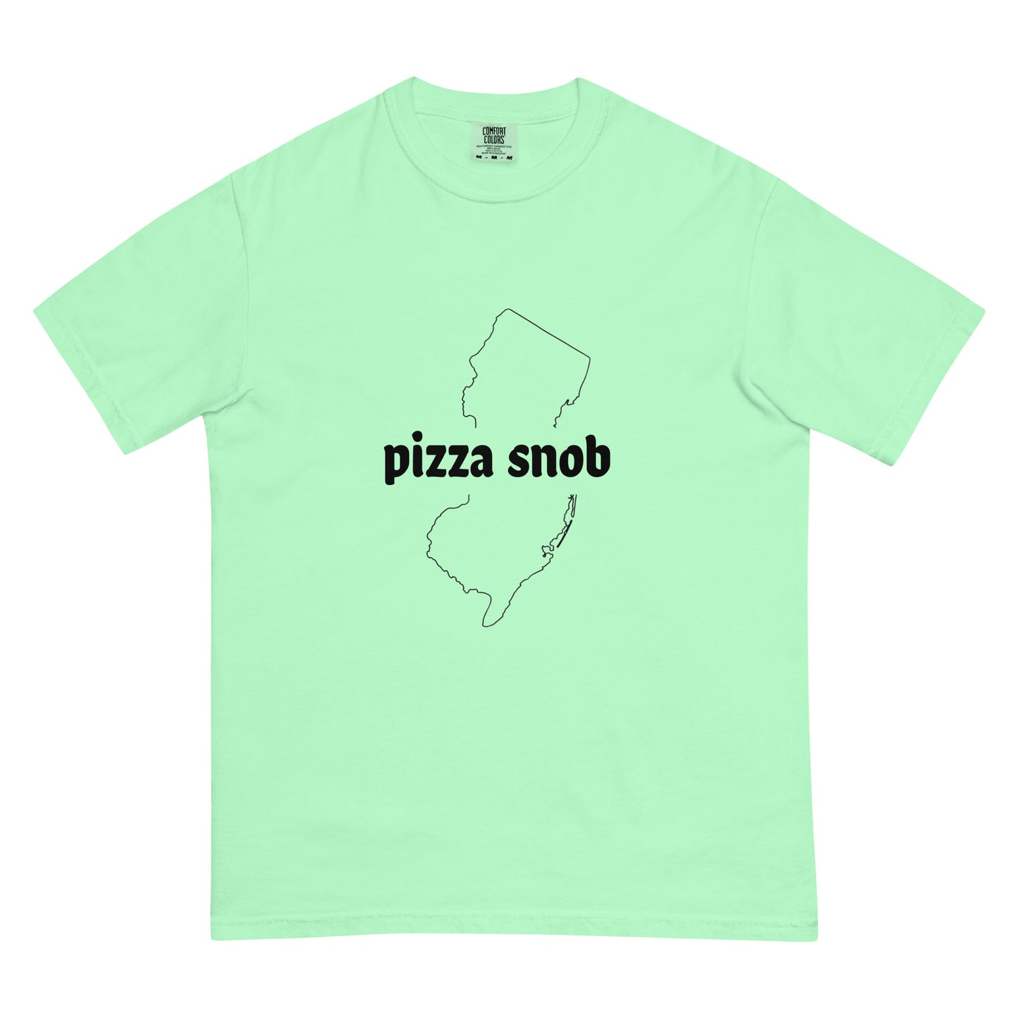 Unisex garment-dyed heavyweight T-shirt in island reef color, featuring a casual fit and soft fabric from Pizza Snob by wayward.biz.