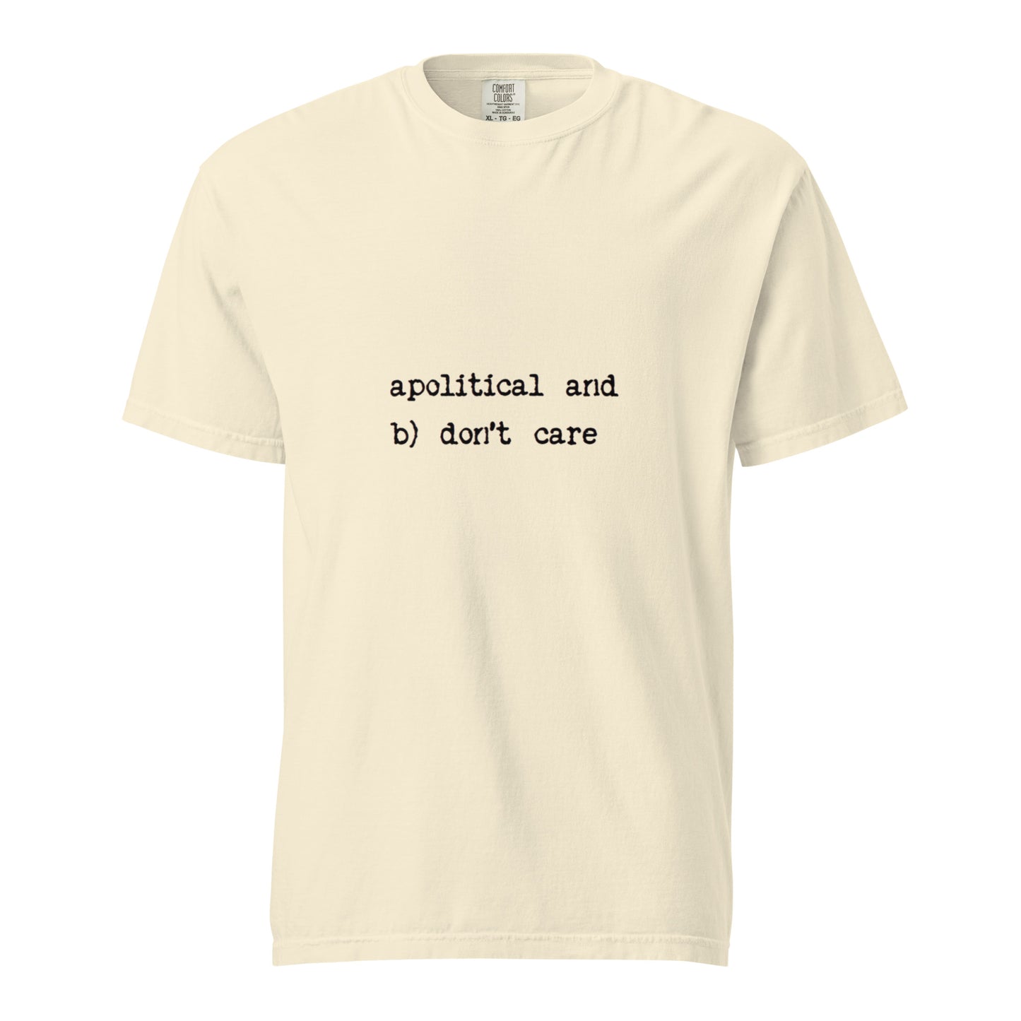 Unisex heavyweight garment-dyed ivory t-shirt by wayward.biz, front view showing soft fabric and casual fit.