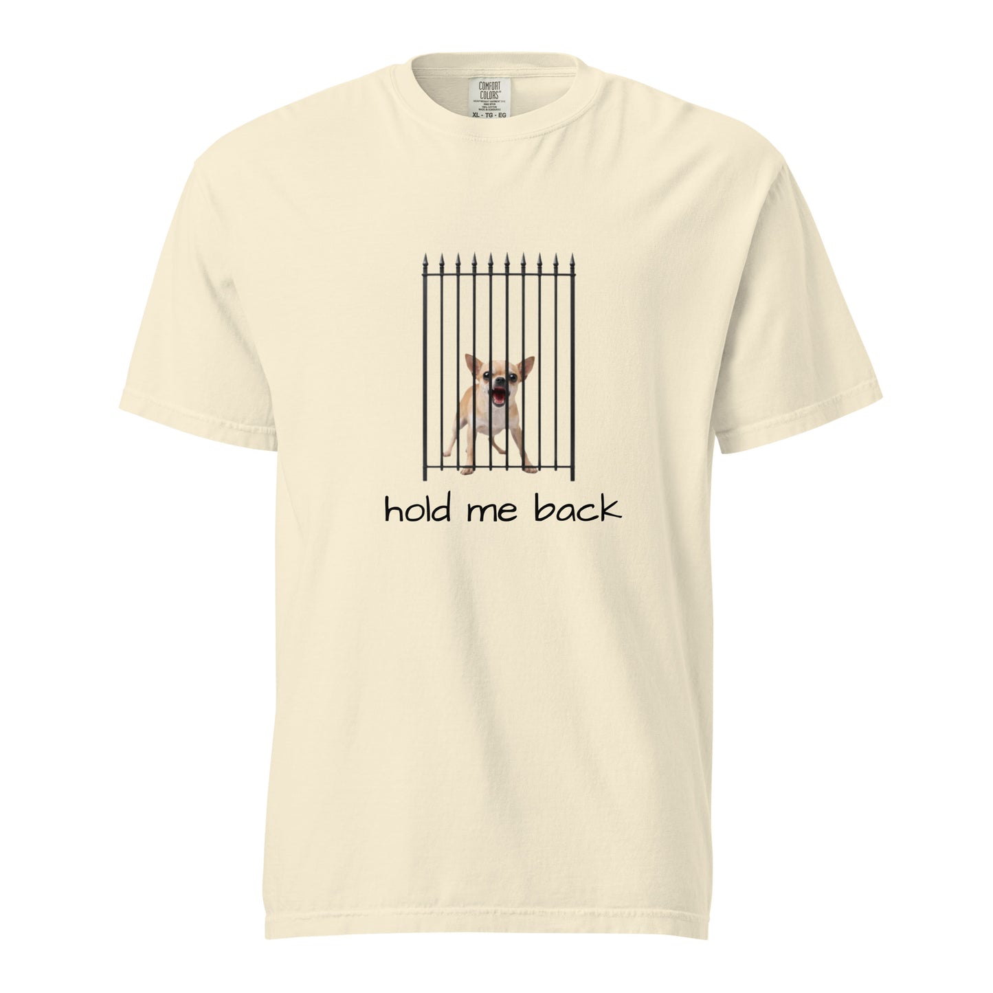 Unisex garment-dyed heavyweight T-shirt in ivory with front design, made by wayward.biz. Comfortable, casual everyday wear.