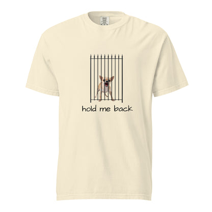 Unisex garment-dyed heavyweight T-shirt in ivory with front design, made by wayward.biz. Comfortable, casual everyday wear.