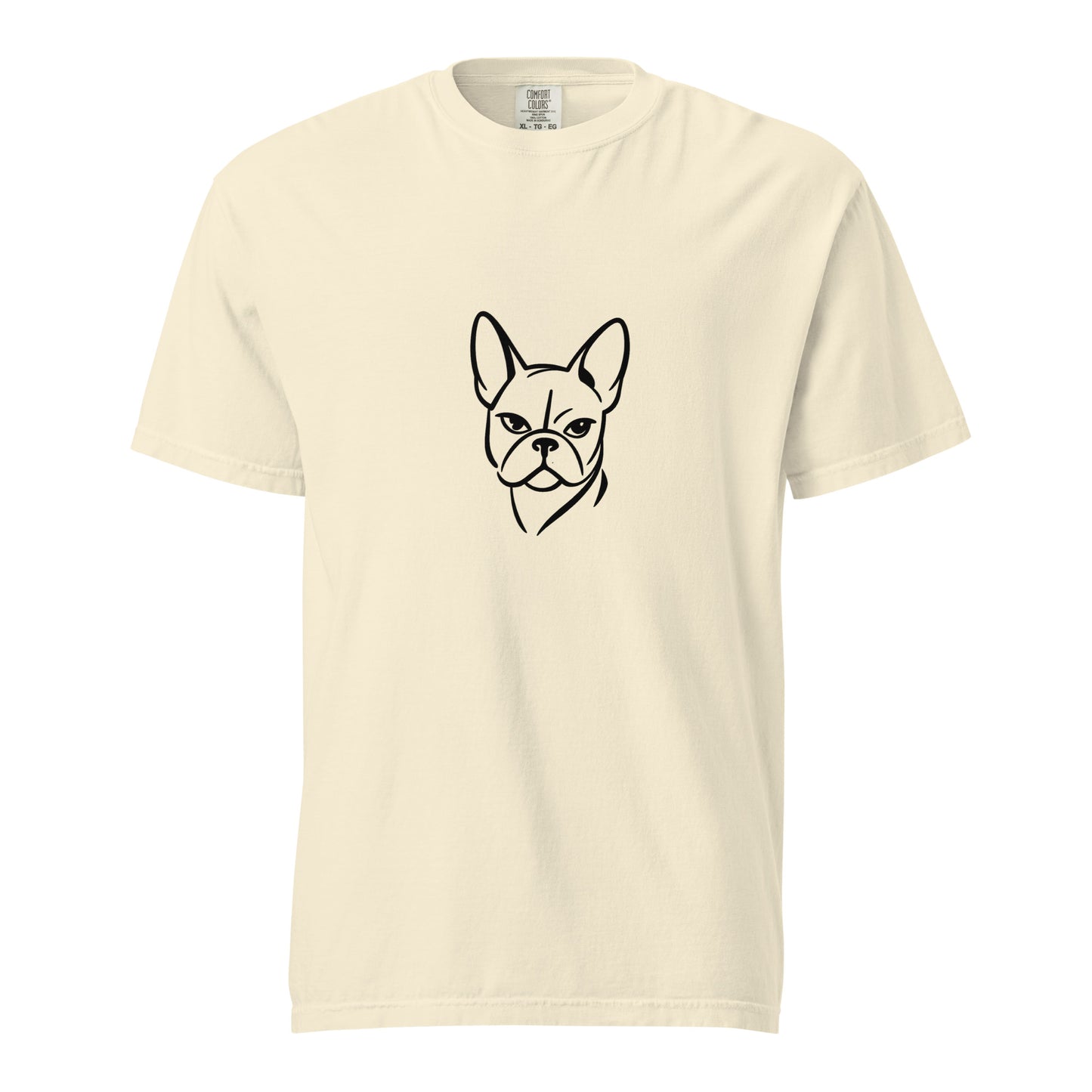 Unisex French Bulldog graphic heavyweight garment-dyed T-shirt in ivory, casual style and comfortable fit.