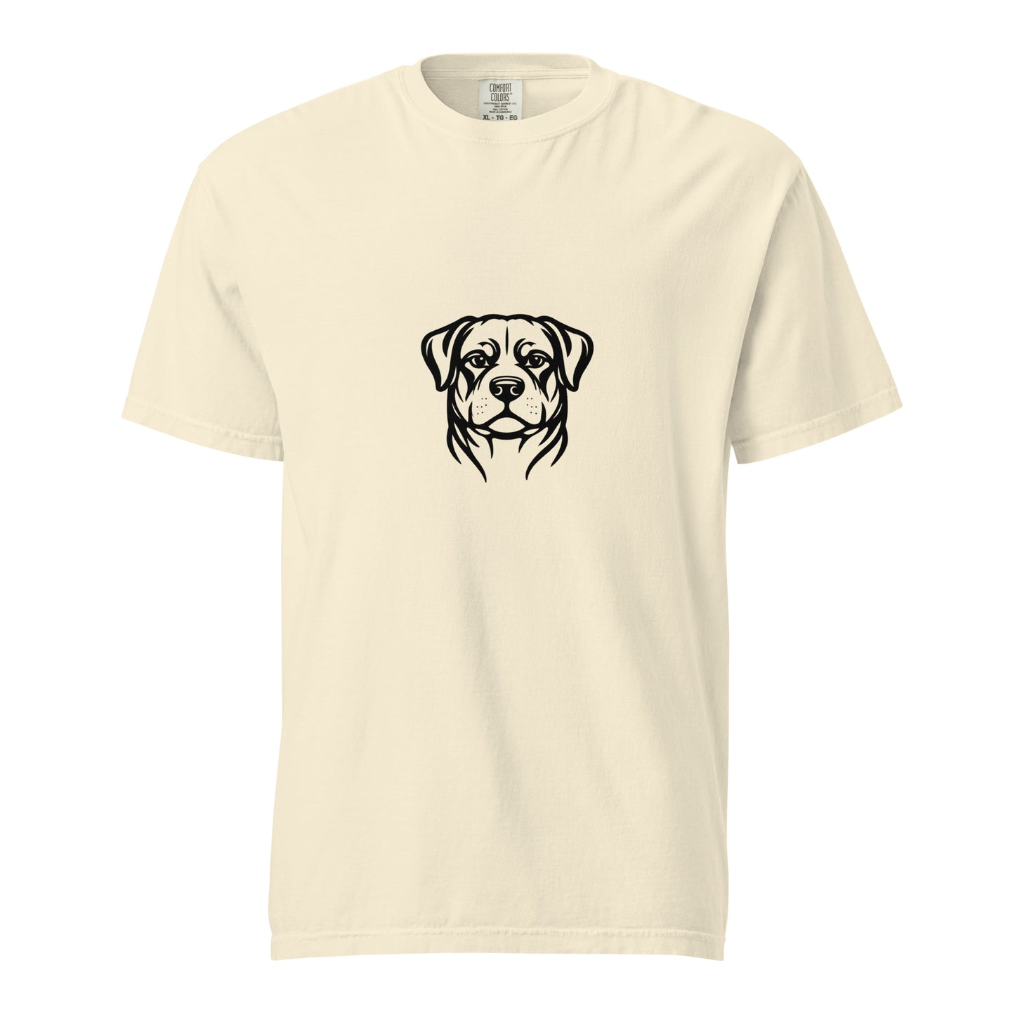 Unisex Rottweiler graphic heavyweight garment-dyed T-shirt in ivory, made by wayward.biz, front view with casual style.