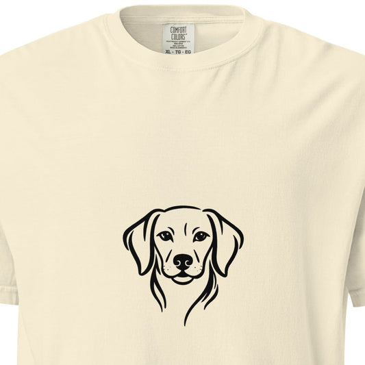 Unisex ivory garment-dyed heavyweight T-shirt featuring a Dachshund graphic on the front, casual and comfortable style.