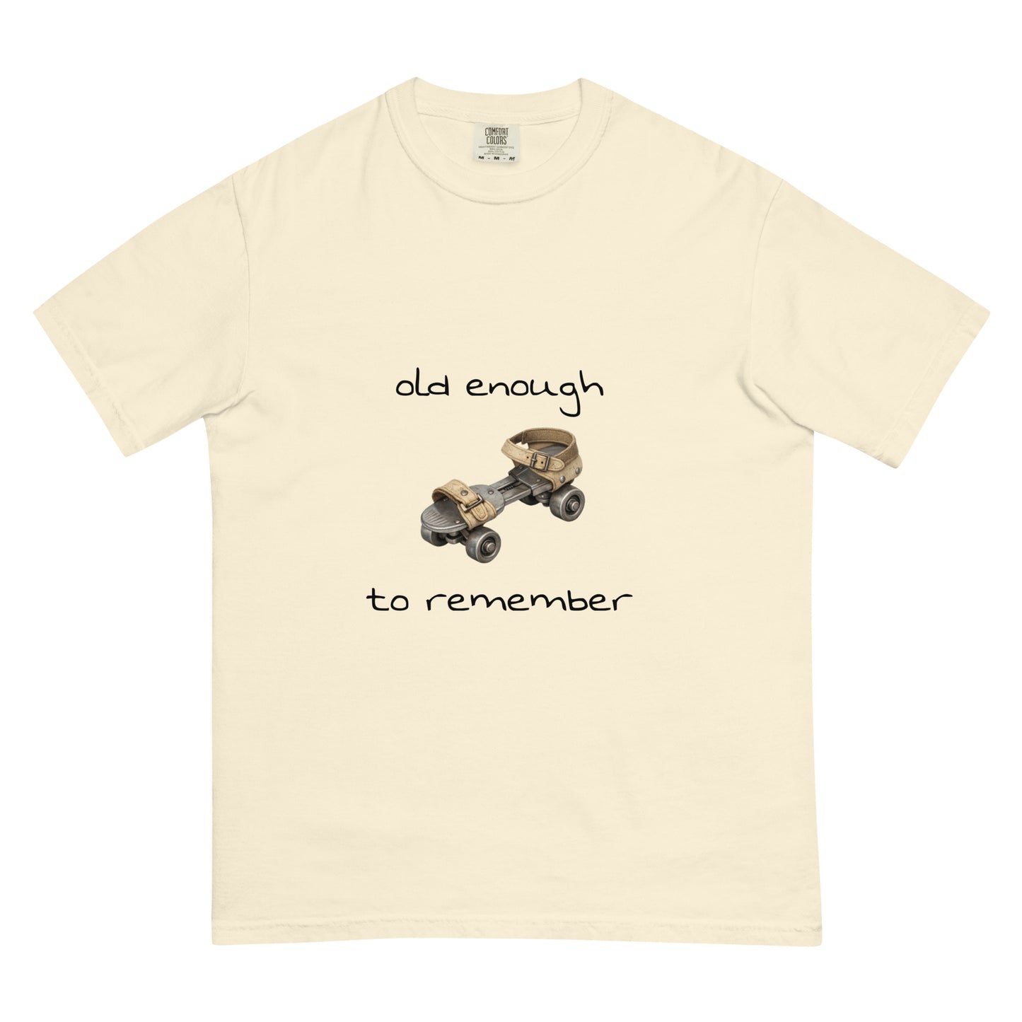 Unisex ivory steel roller skates graphic T-shirt, heavyweight garment-dyed cotton, casual wear by Wayward.biz