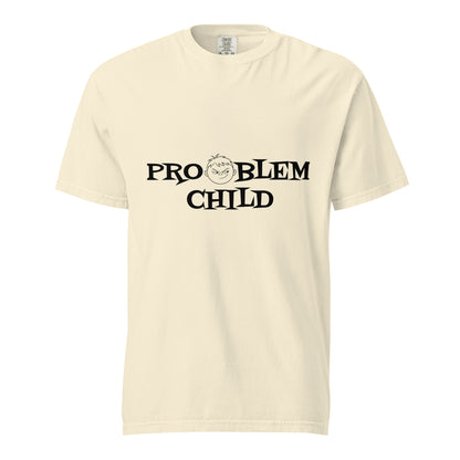 Unisex ivory garment-dyed heavyweight T-shirt by Problem Child, front view showing soft fabric and classic fit.