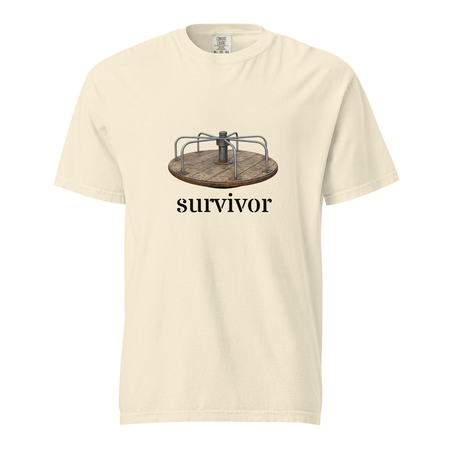 Unisex heavyweight garment-dyed ivory T-shirt featuring a front design, casual style, and durable fabric by Wayward.biz.