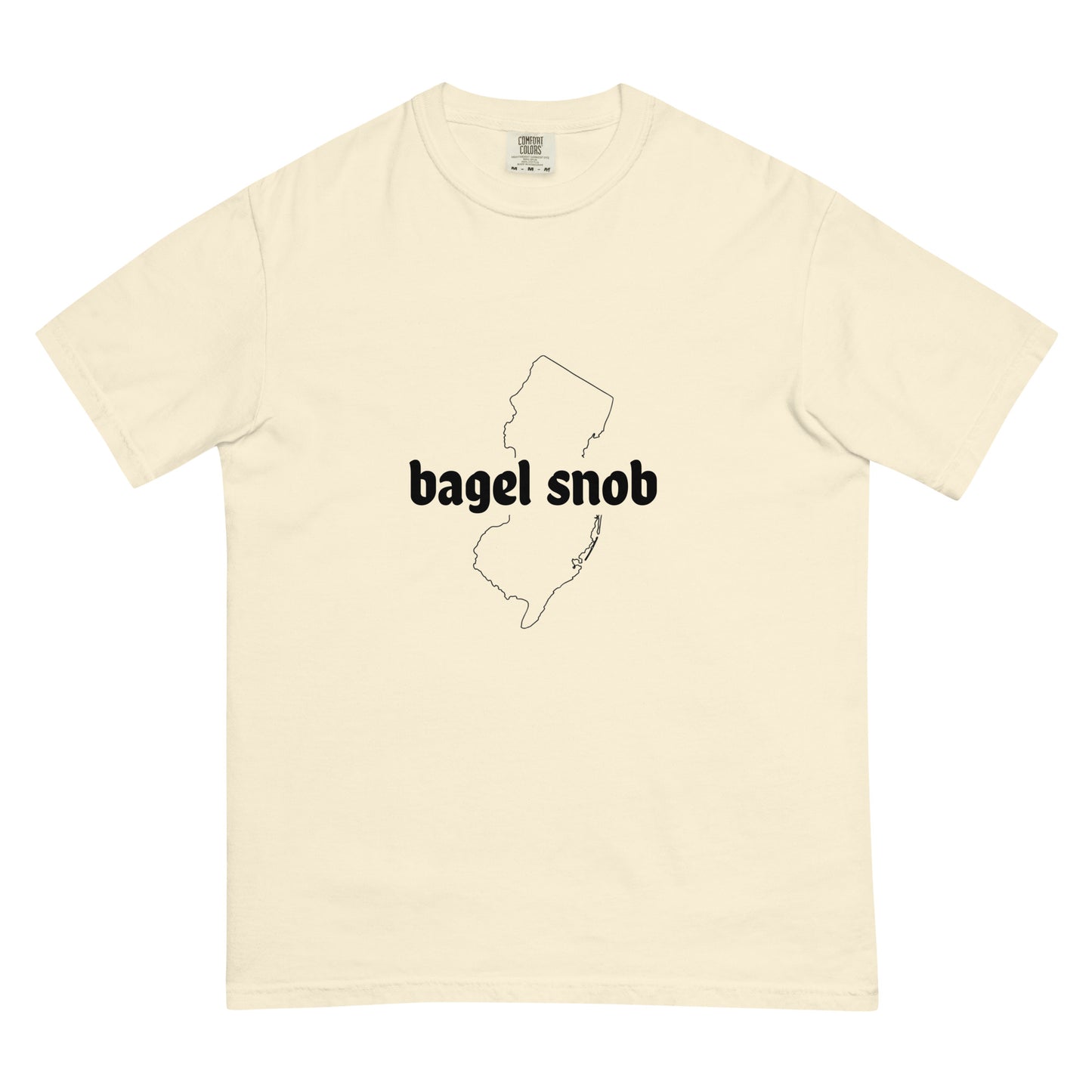 Unisex Bagel Snob heavyweight garment-dyed ivory T-shirt by wayward.biz, front view showing soft fabric and classic fit.