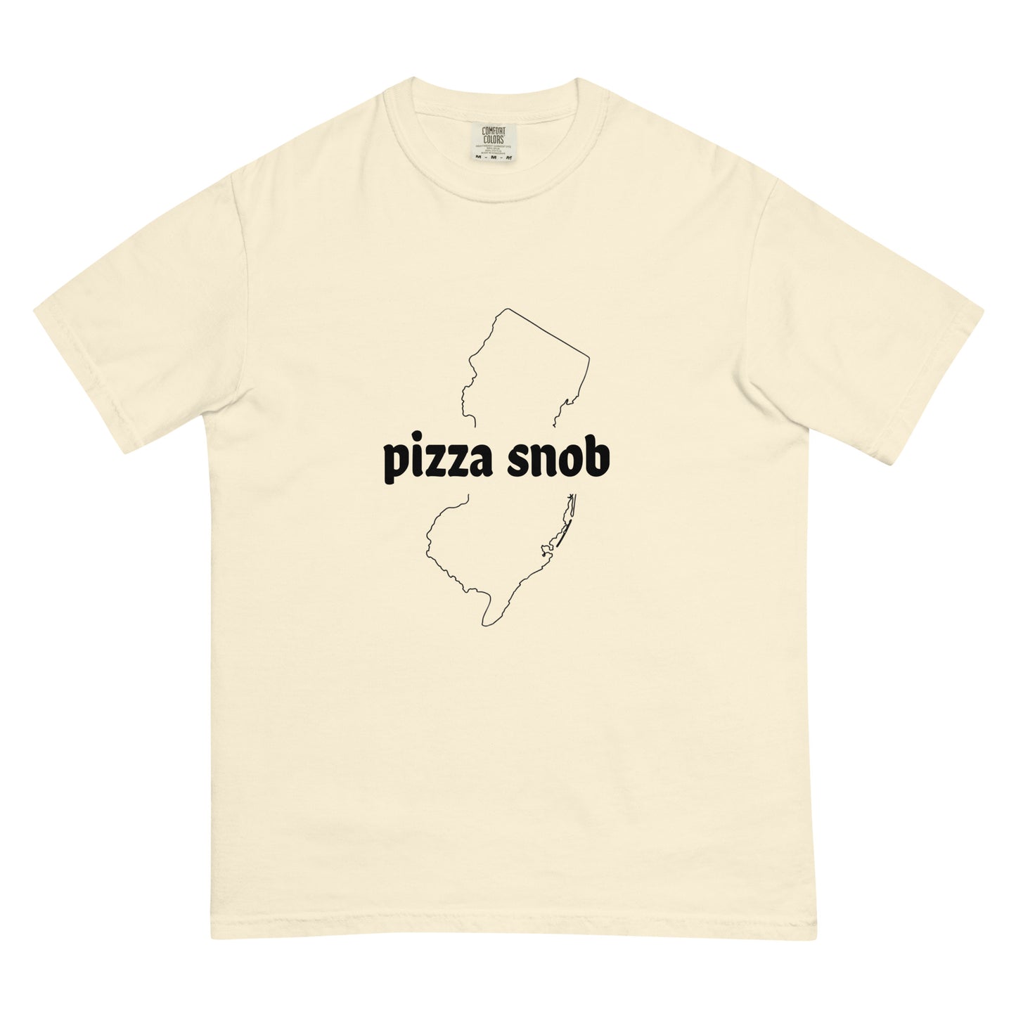 Unisex garment-dyed heavyweight ivory t-shirt by Pizza Snob, featuring a soft, durable fabric and a classic fit.