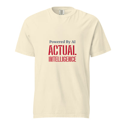Unisex garment-dyed heavyweight AI-powered T-shirt in ivory with front view, casual style by wayward.biz