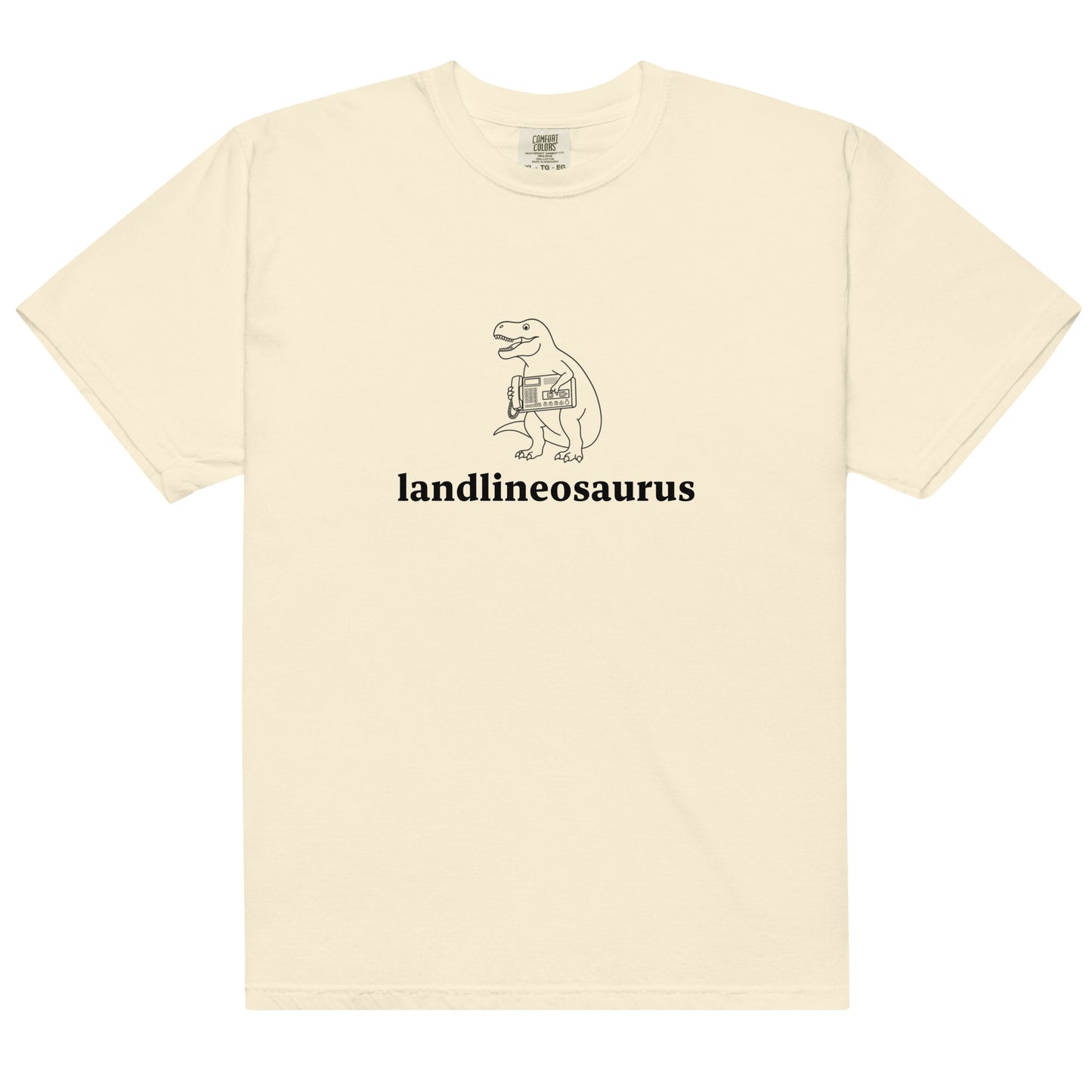 Unisex Landlineosaurus heavyweight garment-dyed ivory T-shirt with front design, casual and comfortable men's and women's apparel.