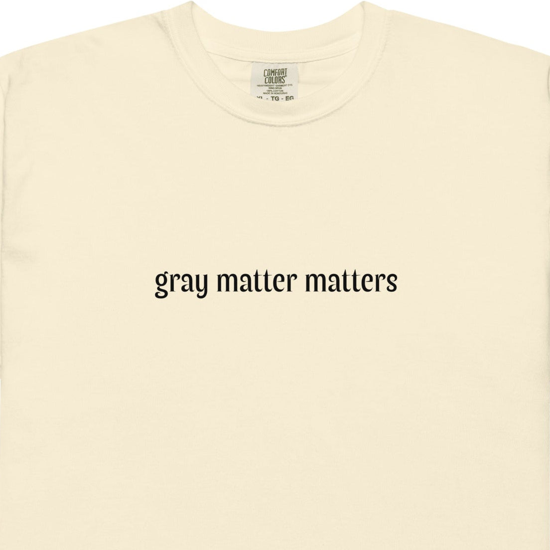Gray Matter Matters unisex garment-dyed heavyweight T-shirt in light gray, front view, casual and comfortable fit.