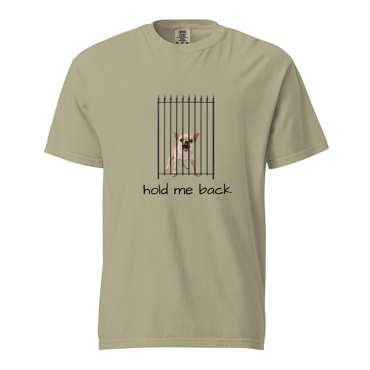 Unisex garment-dyed heavyweight khaki T-shirt by Wayward.biz, front view showing soft, durable fabric and classic fit.