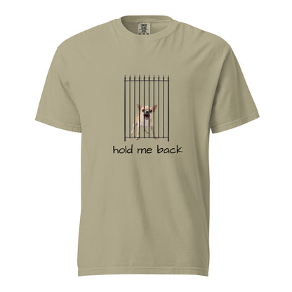 Unisex garment-dyed heavyweight khaki T-shirt by Wayward.biz, front view showing soft, durable fabric and classic fit.