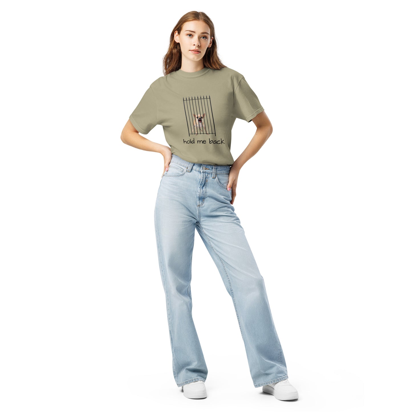 Unisex garment-dyed heavyweight khaki T-shirt by Wayward.biz with a front view, soft fabric and casual fit.