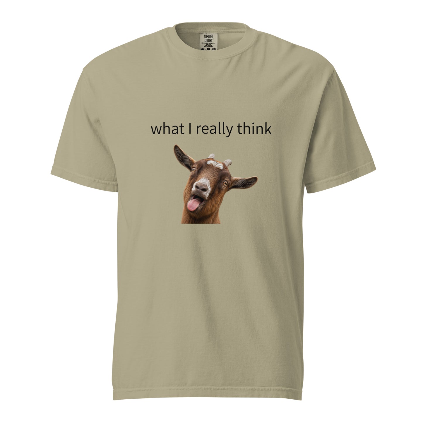 Unisex garment-dyed heavyweight khaki T-shirt from Wayward.biz, front view showcasing soft fabric and casual fit.