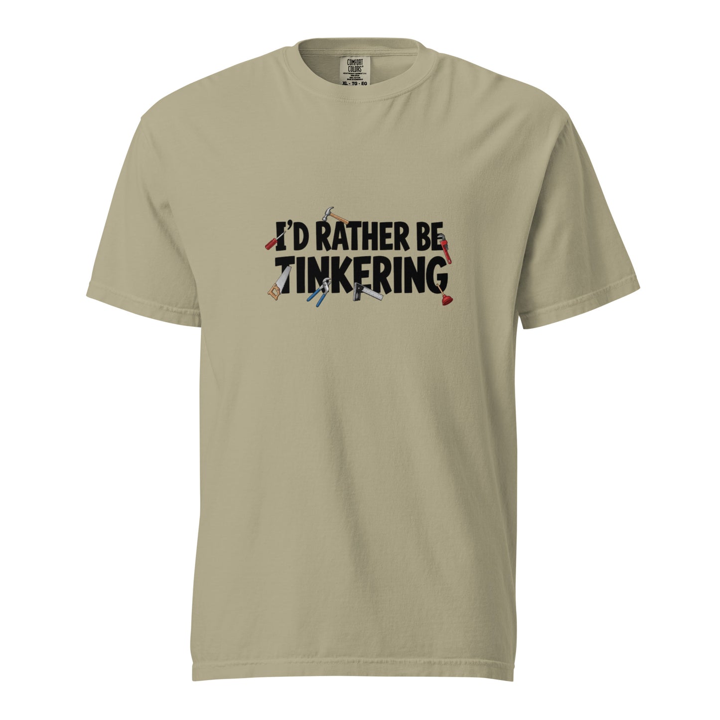 Unisex garment-dyed heavyweight khaki T-shirt from wayward.biz, featuring a casual design and front view.