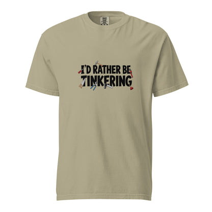 Unisex garment-dyed heavyweight khaki T-shirt from wayward.biz, featuring a casual design and front view.