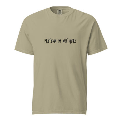 Unisex garment-dyed heavyweight khaki T-shirt by wayward.biz, front view showing soft fabric and classic fit.