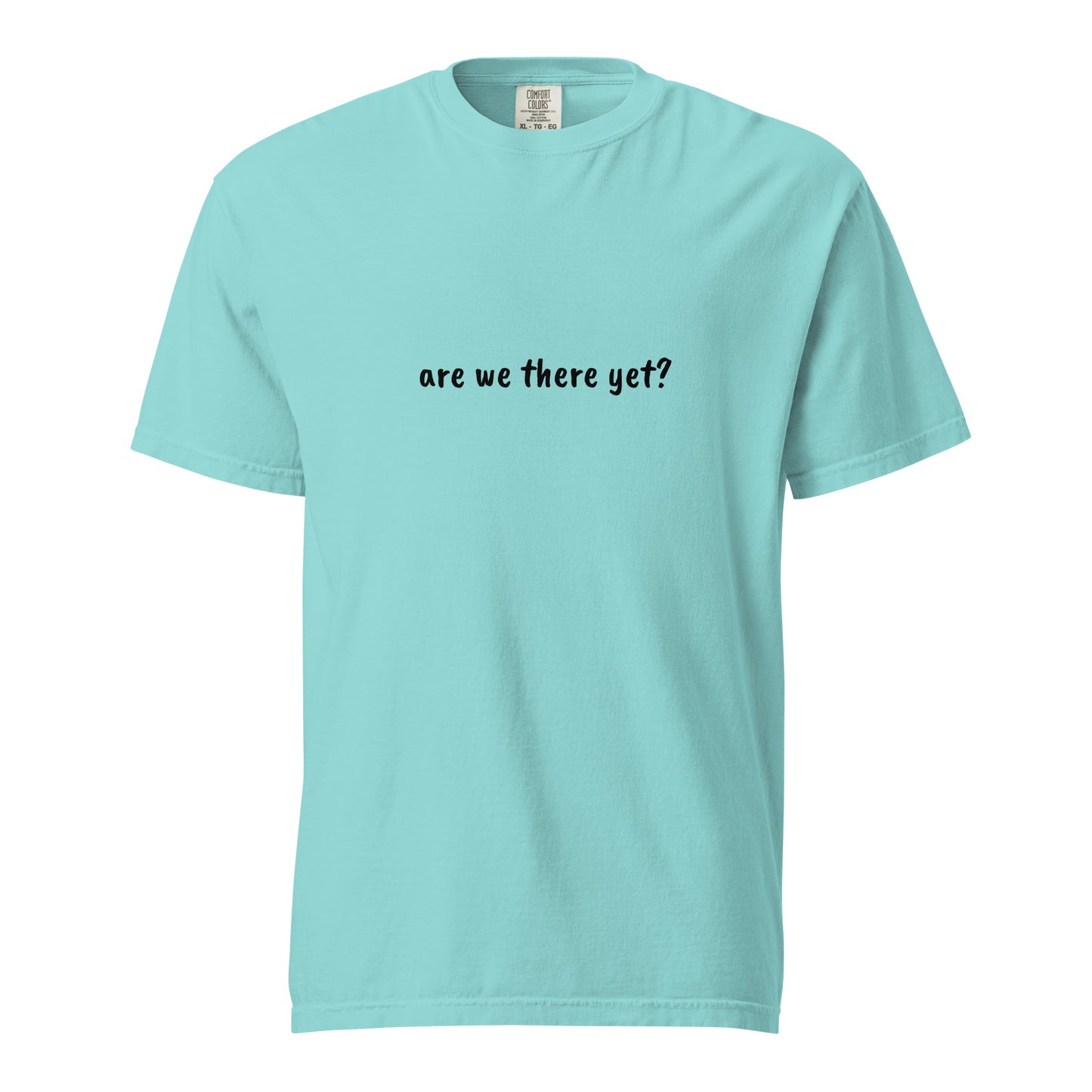 Unisex garment-dyed heavyweight T-shirt in lagoon blue from Wayward.biz, front view showing soft fabric and relaxed fit.
