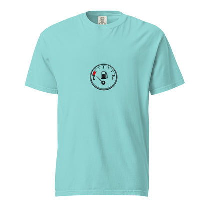 Unisex garment-dyed heavyweight T-shirt in lagoon blue by wayward.biz, front view showing soft fabric and casual fit.