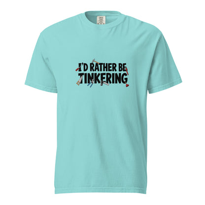 Unisex garment-dyed heavyweight t-shirt by wayward.biz in lagoon blue, front view showing soft fabric and relaxed fit.