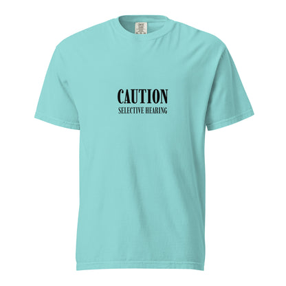 Unisex heavyweight T-shirt by wayward.biz in lagoon blue, featuring a garment-dyed finish and casual front design.