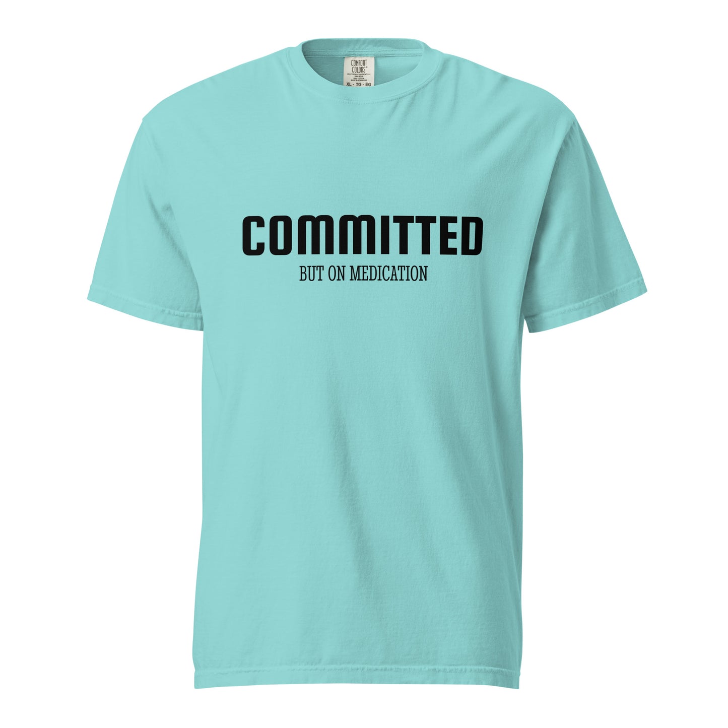 Unisex garment-dyed heavyweight T-shirt by Wayward.biz in lagoon blue, front view showing soft, durable fabric.