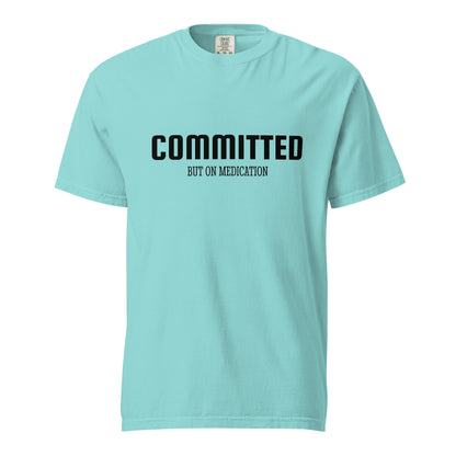 Unisex garment-dyed heavyweight T-shirt by Wayward.biz in lagoon blue, front view showing soft, durable fabric.