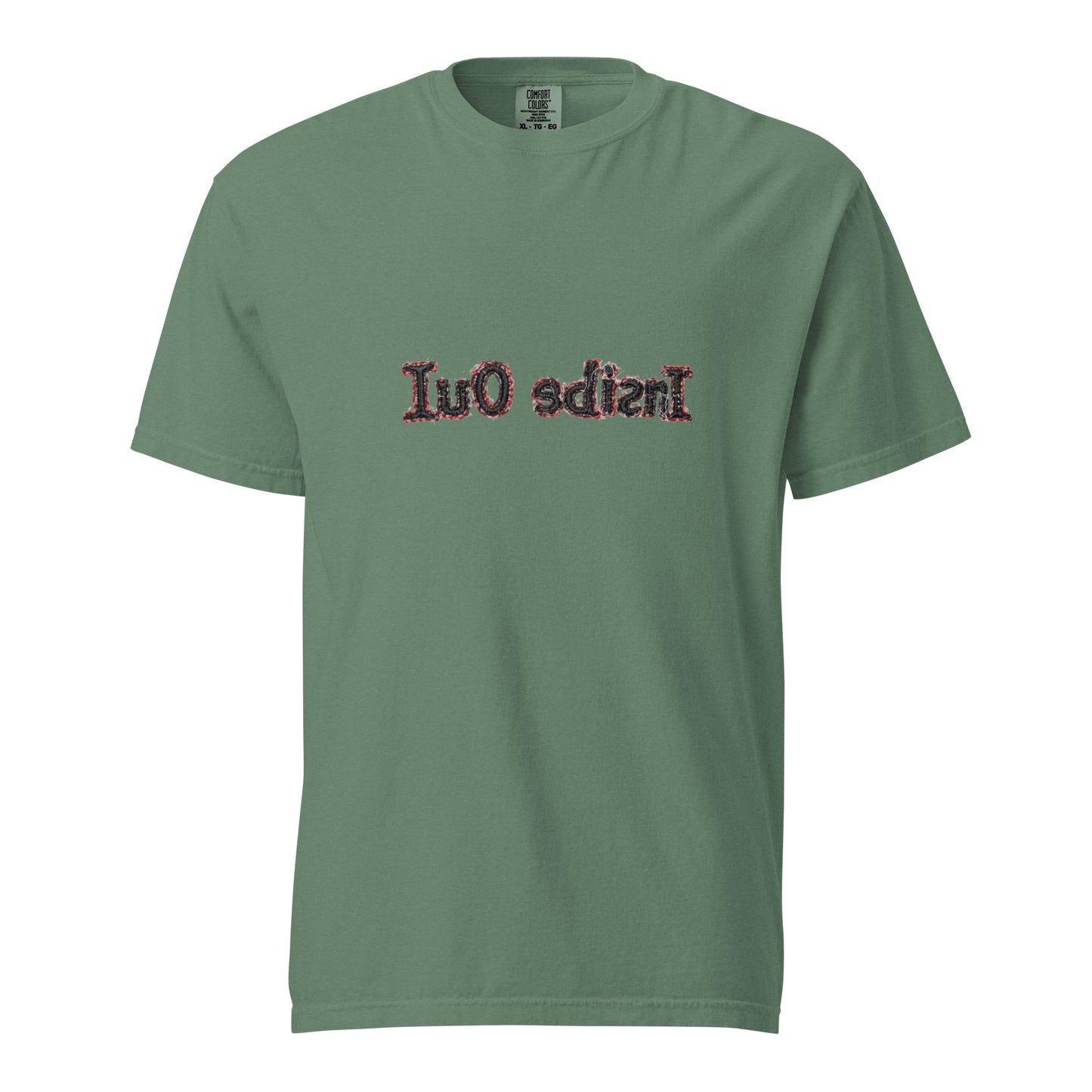 Light green unisex "Inside Out" heavyweight garment-dyed T-shirt by wayward.biz, front view showing soft fabric and relaxed fit.