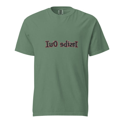 Light green unisex "Inside Out" heavyweight garment-dyed T-shirt by wayward.biz, front view showing soft fabric and relaxed fit.