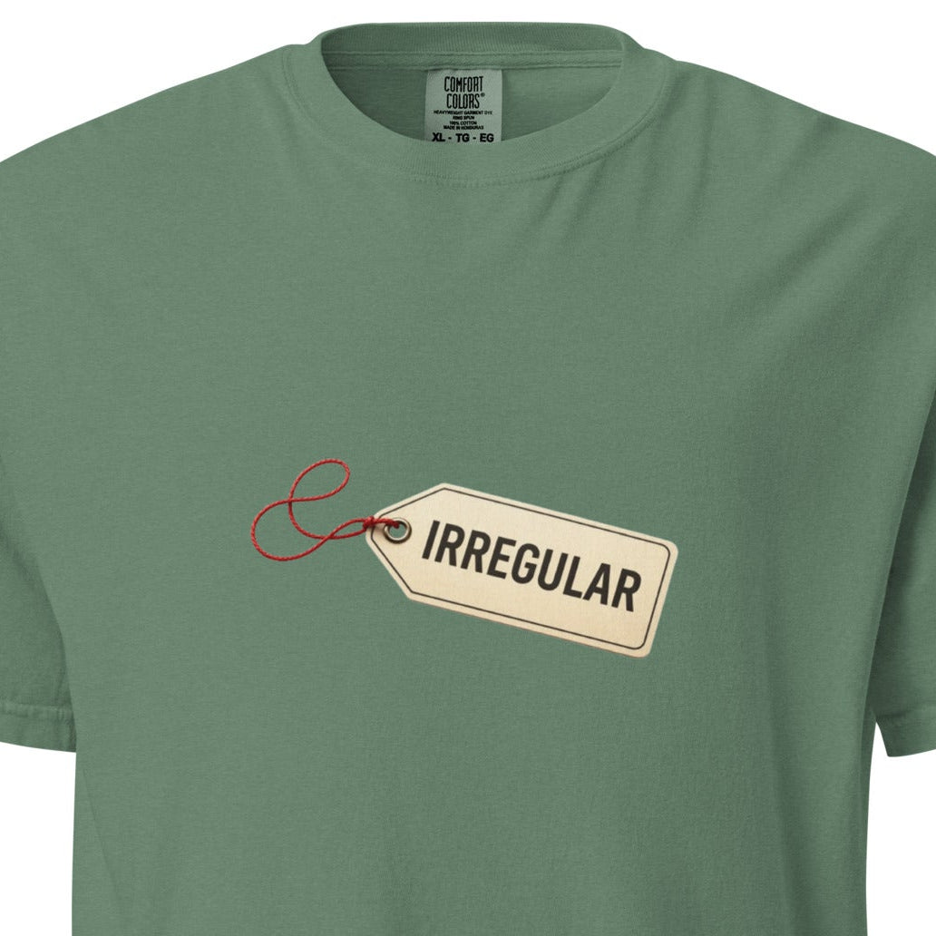 Unisex garment-dyed heavyweight light green T-shirt by wayward.biz, front view showing soft fabric and relaxed fit.