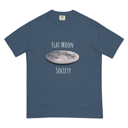 Unisex garment-dyed heavyweight t-shirt from Flat Moon Society in dark midnight color, displayed flat front view.