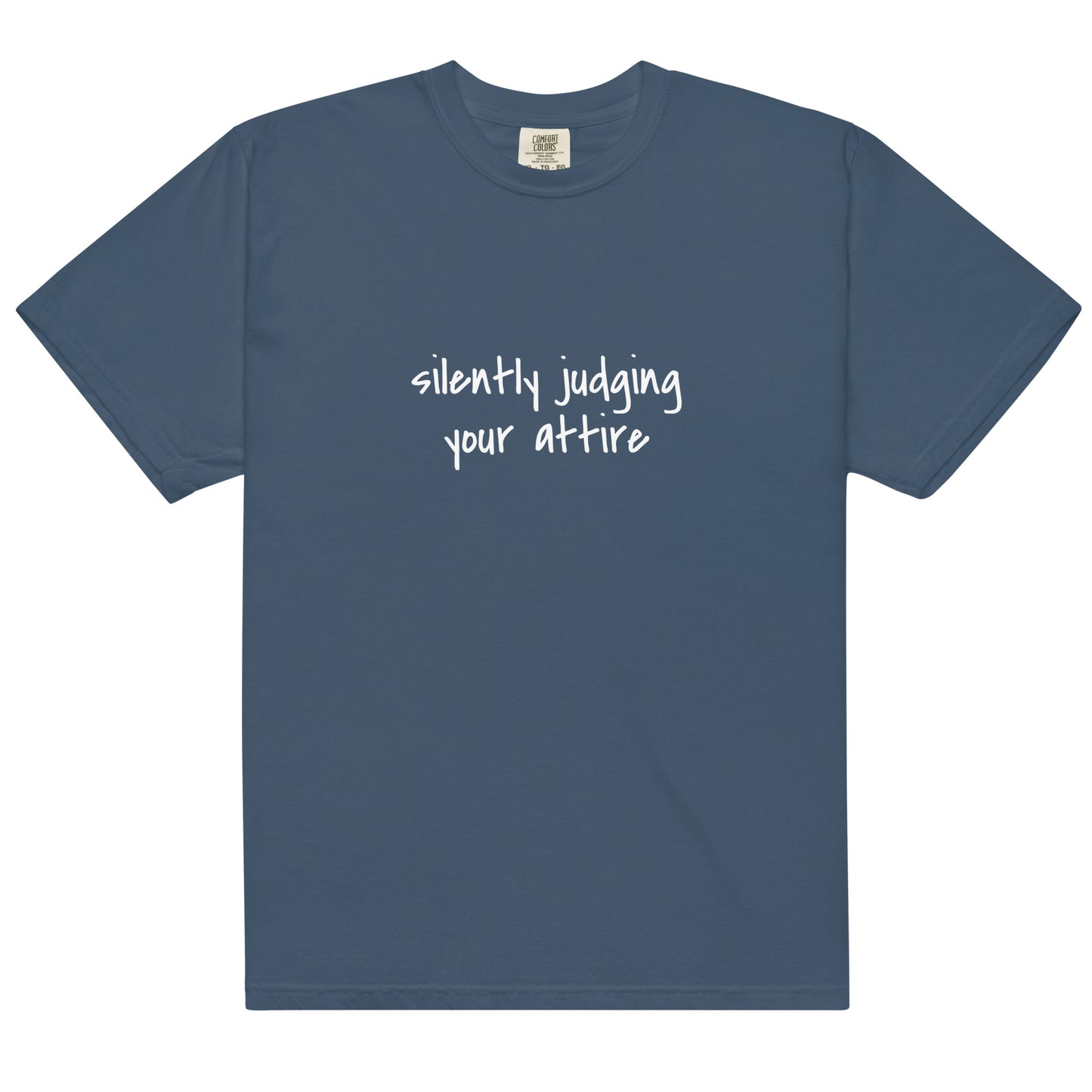 Unisex garment-dyed heavyweight T-shirt in midnight color, featuring a relaxed fit and casual style by wayward.biz.