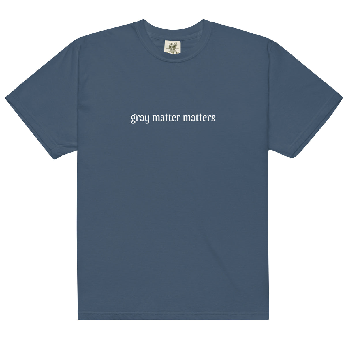 Gray Matter Matters unisex heavyweight garment-dyed T-shirt in dark gray, featuring a front design, from wayward.biz.
