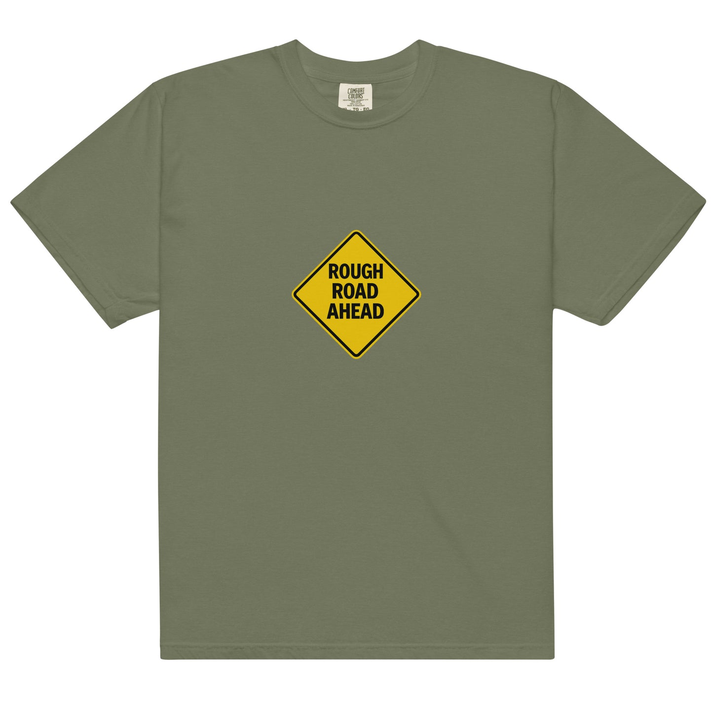 Unisex garment-dyed heavyweight moss green T-shirt by wayward.biz, front view showcasing casual, durable design.