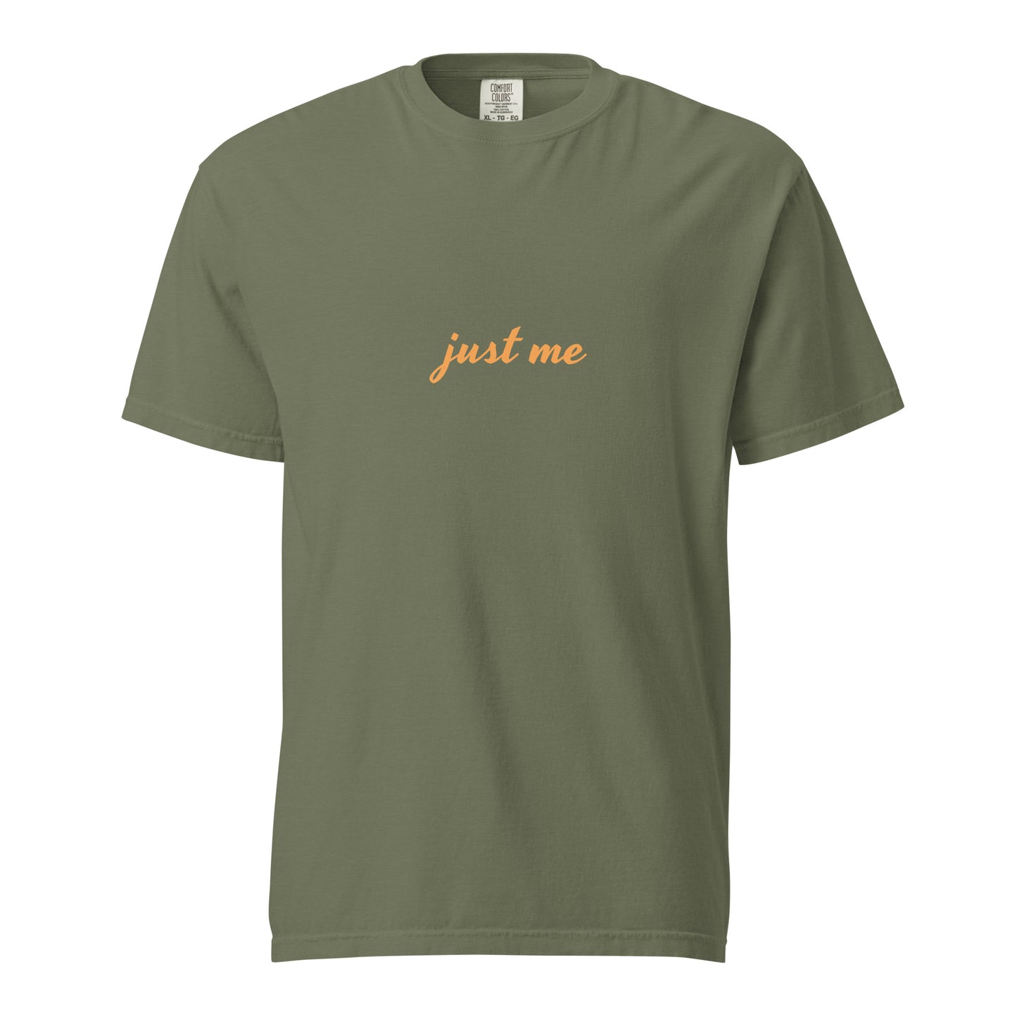 Unisex garment-dyed heavyweight moss green t-shirt by wayward.biz, front view showing soft, durable fabric and classic fit.