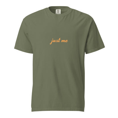 Unisex garment-dyed heavyweight moss green t-shirt by wayward.biz, front view showing soft, durable fabric and classic fit.