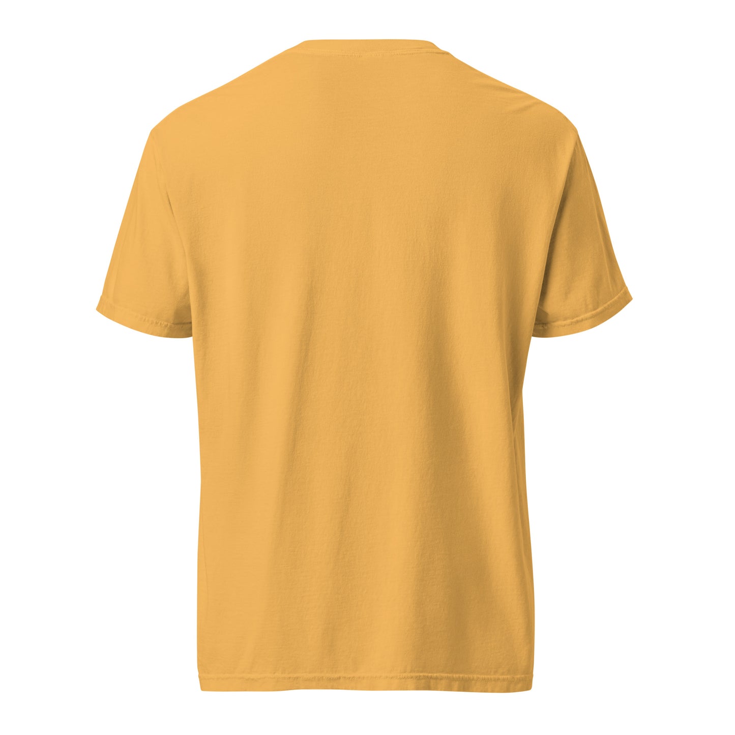 Unisex mustard View-Master heavy-weight garment-dyed T-shirt with back print, casual style by wayward.biz.